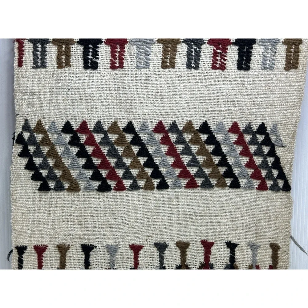 Vintage Mexican Hand Woven Wool‎ Tapestry Folk Art Geometric Anthropomorphic